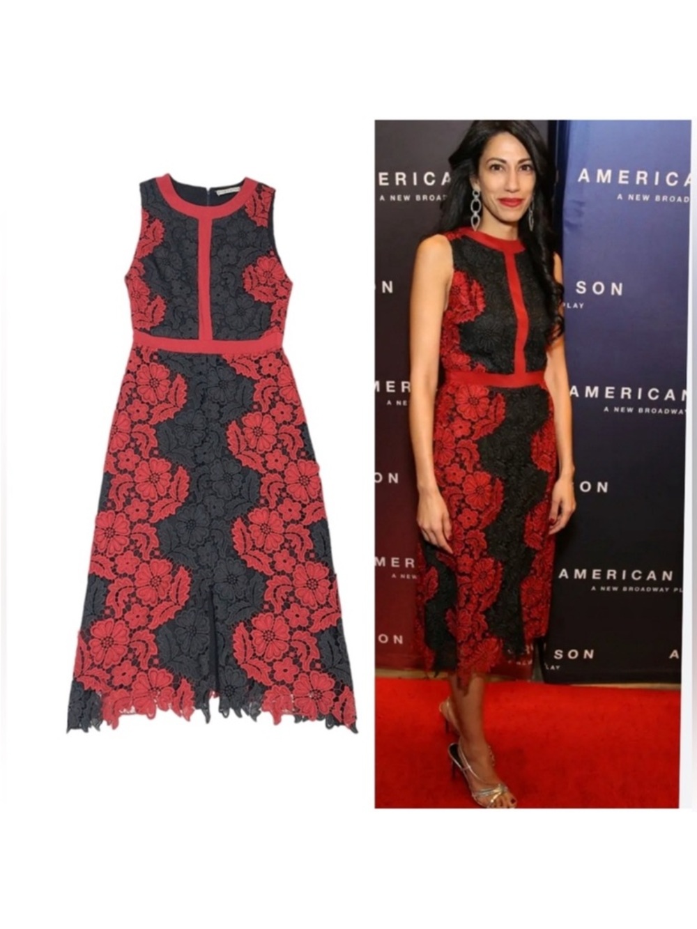 Alice & Olivia Sleeveless Red & Black Lace Sheath Dress Size 8